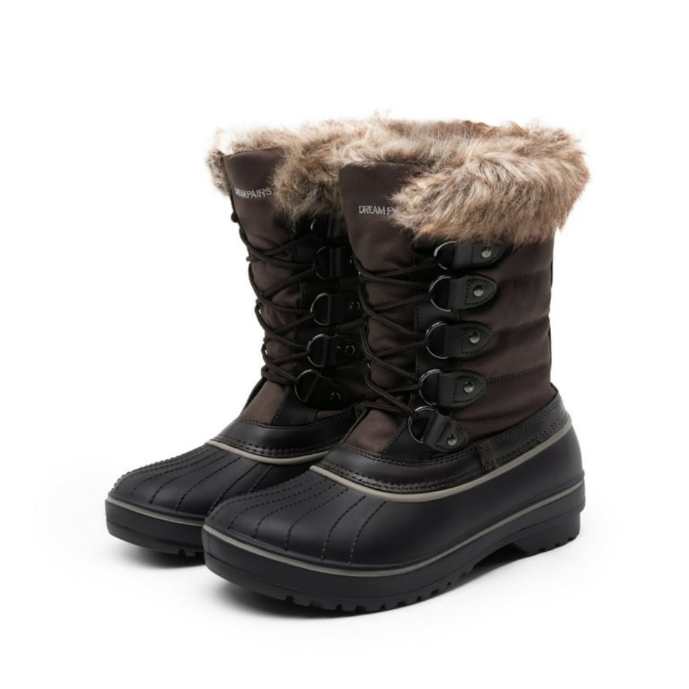 Faux Fur Trim Brown Winter Snow Boots for Women - Picture 1 of 4